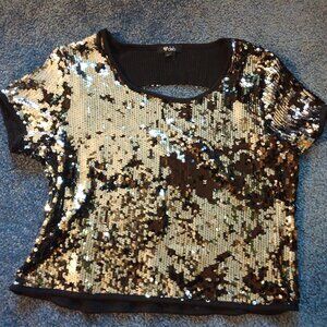 DEB LADIES' LARGE BLACK AND SILVER SEQUIN TOP SHIRT PARTY
